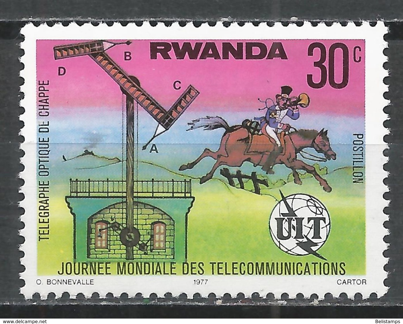 Rwanda 1977. Scott #810 (MNH) Chappe's Optical Telegraph, ITU Emblem * - Nuovi