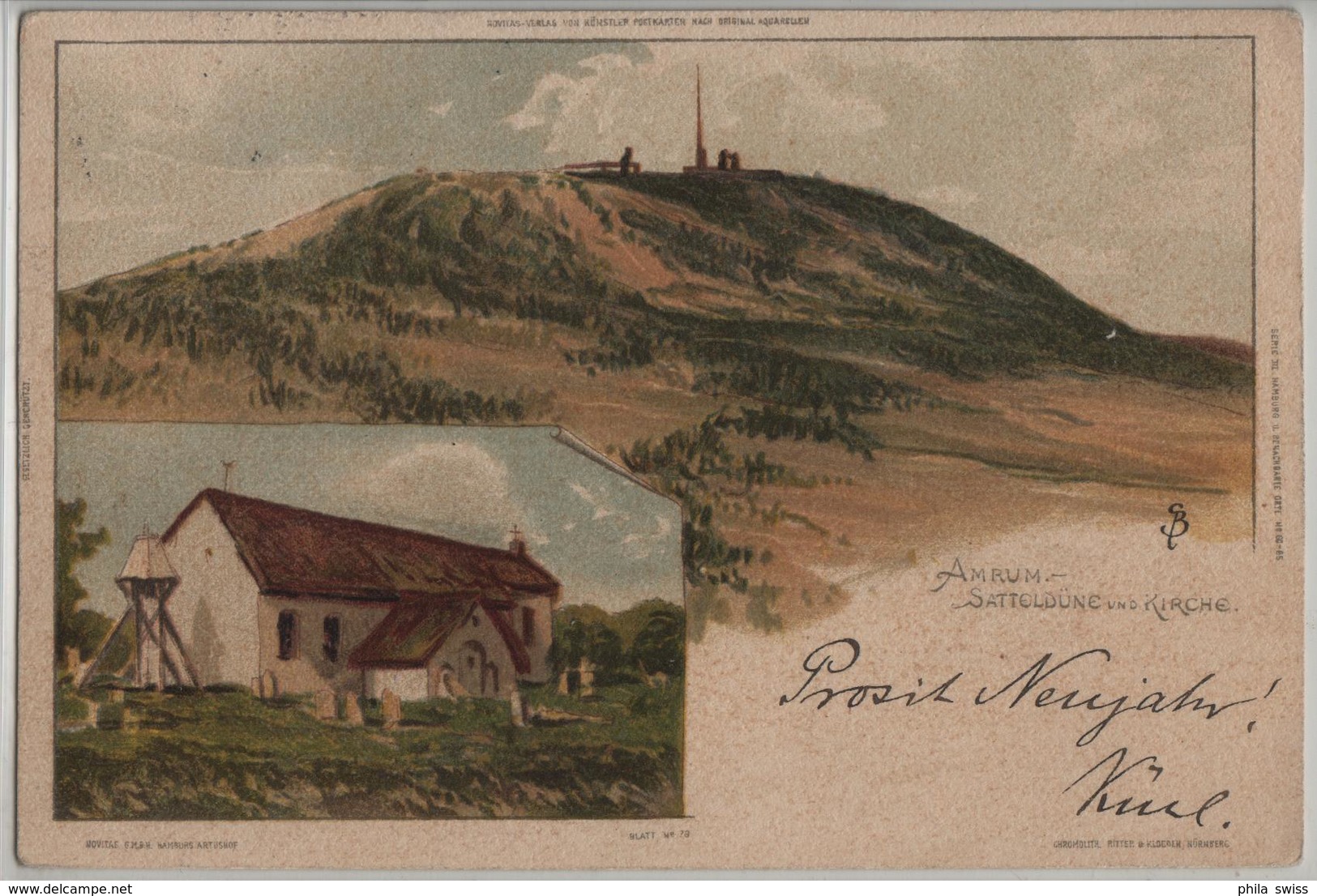 Amrum - Satteldüne Und Kirche - Lithographie Litho - Nordfriesland