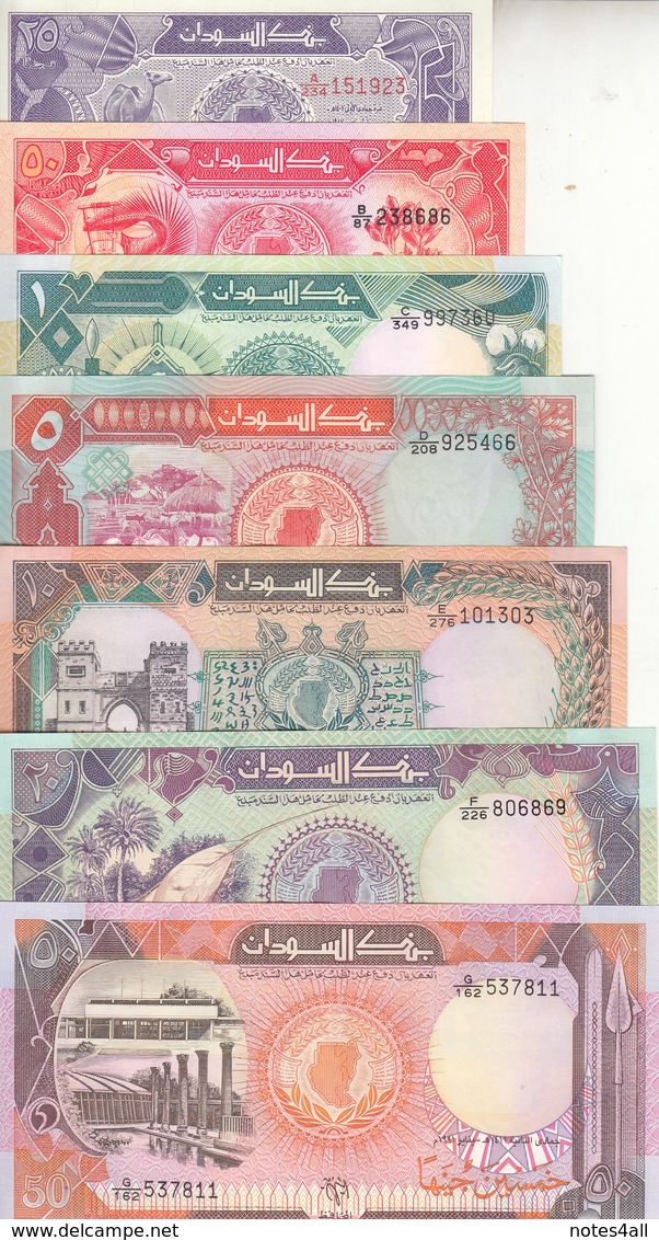 SUDAN 25 50 PT. 1 5 10 20 50 POUND 1987 1991 P- 37 38 39 45 46 47 48 UNC SET */* - Soudan