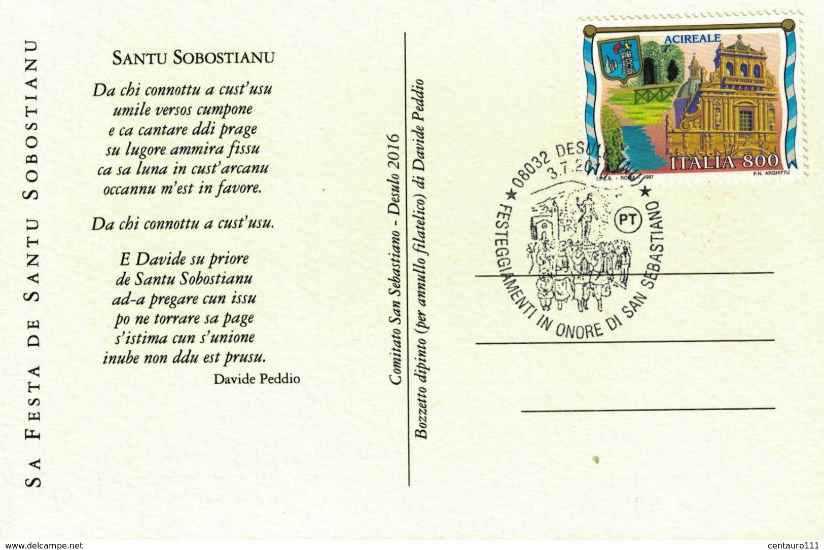 San Sebastiano, Desulo, Nuoro, Sardegna, Marcofilia, Annullo Postale - Santi