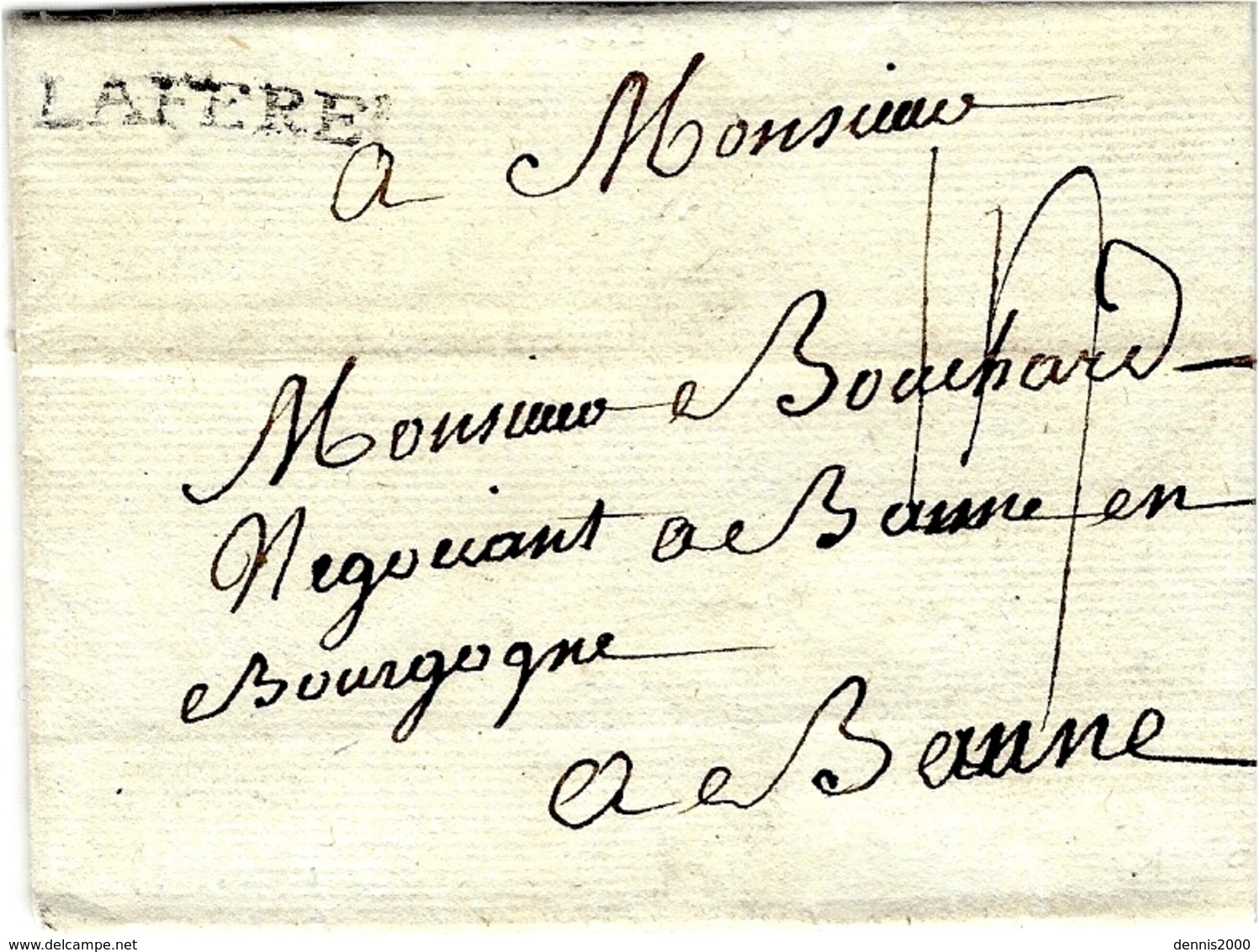 1780- Lettre De LAFERE  ( Aisne )  Lenain L 4  Taxe 14 Sous  Pour Beaune - 1701-1800: Précurseurs XVIII