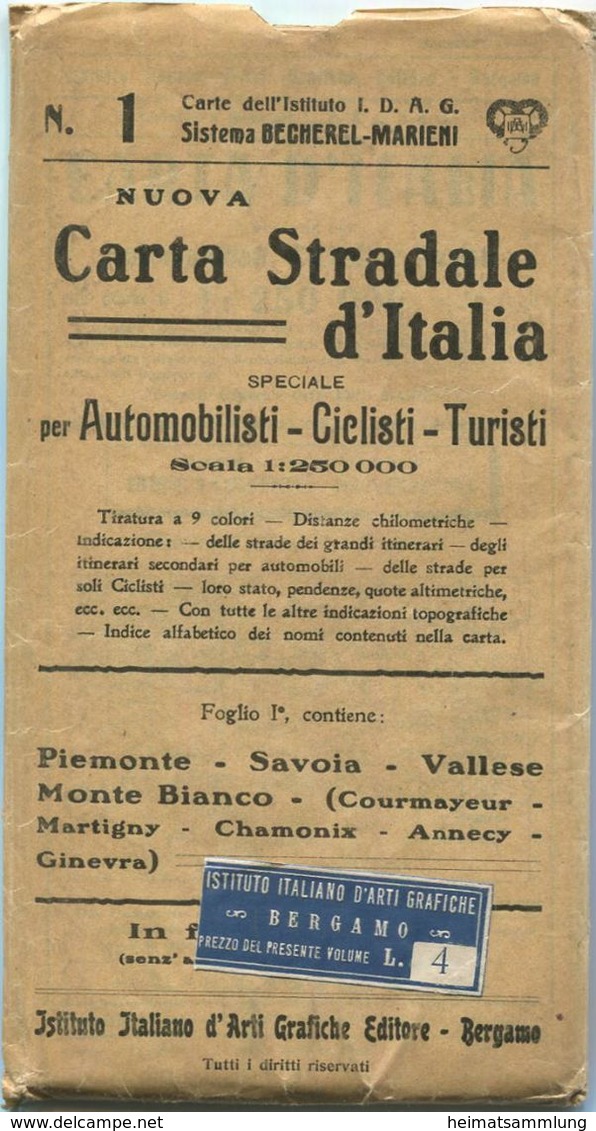 Italien - N. 1 Nuova Carta Stradale D' Italia Per Automobilisti Ciclisti Turisti - Piemonte Savoia Vallese Monte Bianco - Sonstige & Ohne Zuordnung