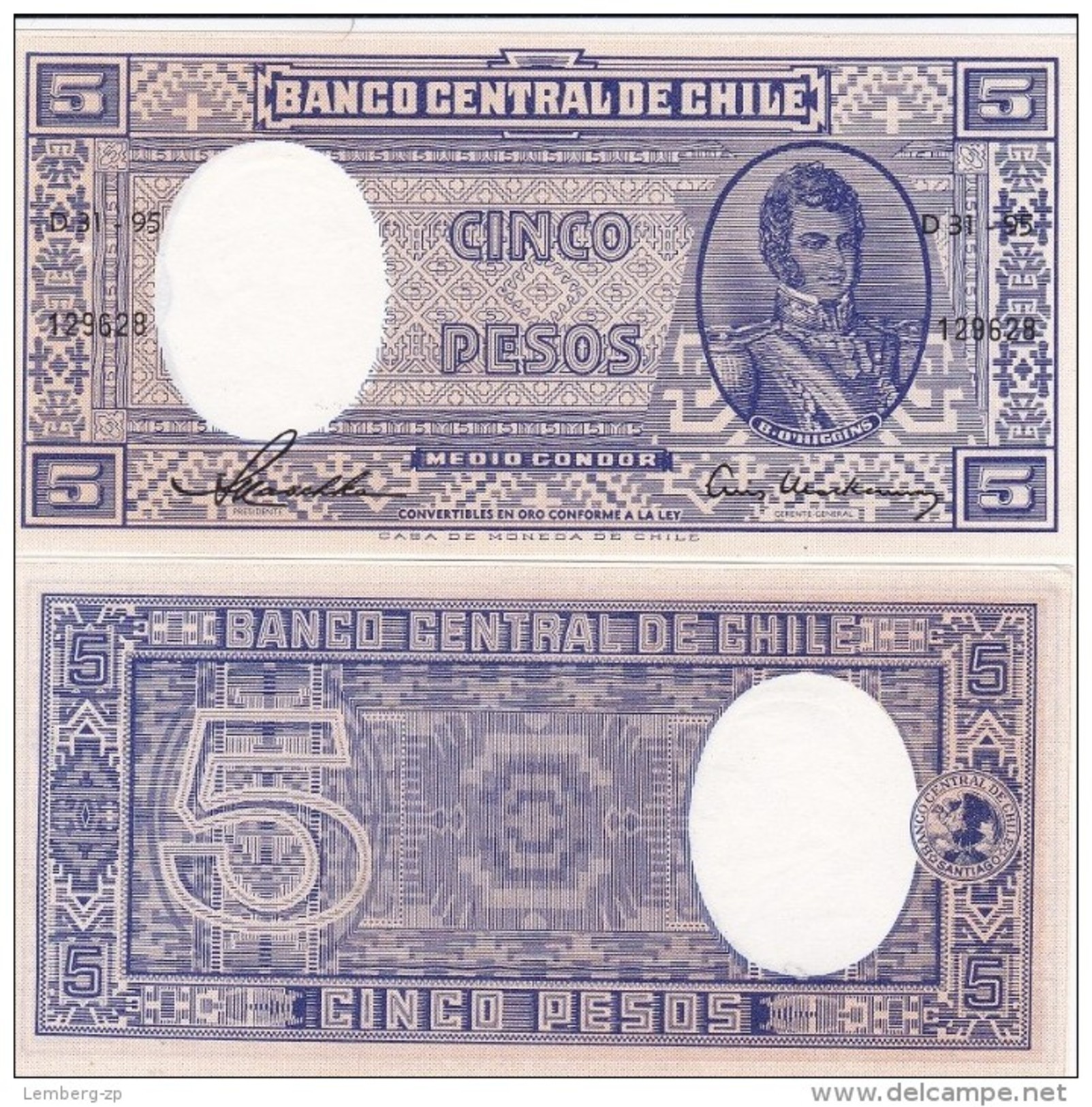 Chile - 5 Pesos 1958 - 1959 UNC Pick 119 Lemberg-Zp - Chile