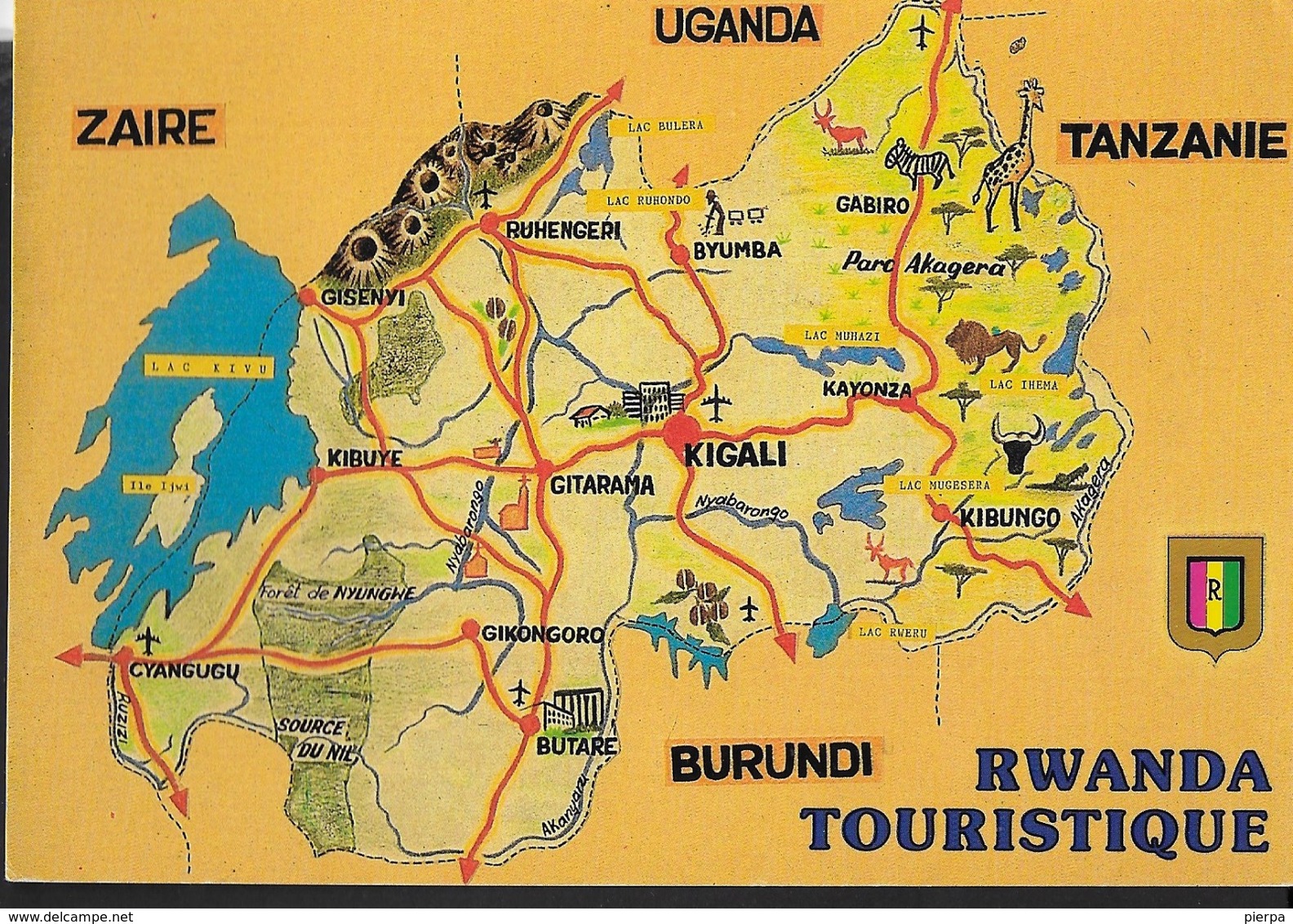 RWANDA - CARTINA DEL PAESE -VIAGGIATA 1992 FRANCOBOLLO ASPORTATO - Rwanda