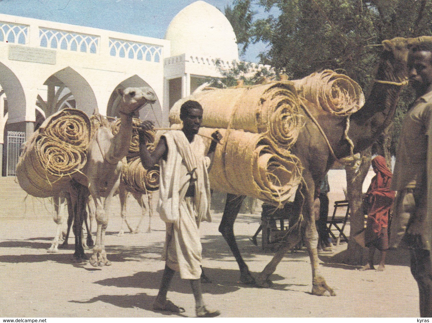 CPSM 10X15 . ETHIOPIE. Erythrée  Devant  Mosquée D' Agordat ( Chamelier & Sa Caravane De Chameaux Cargaison De Nattes?) - Ethiopie
