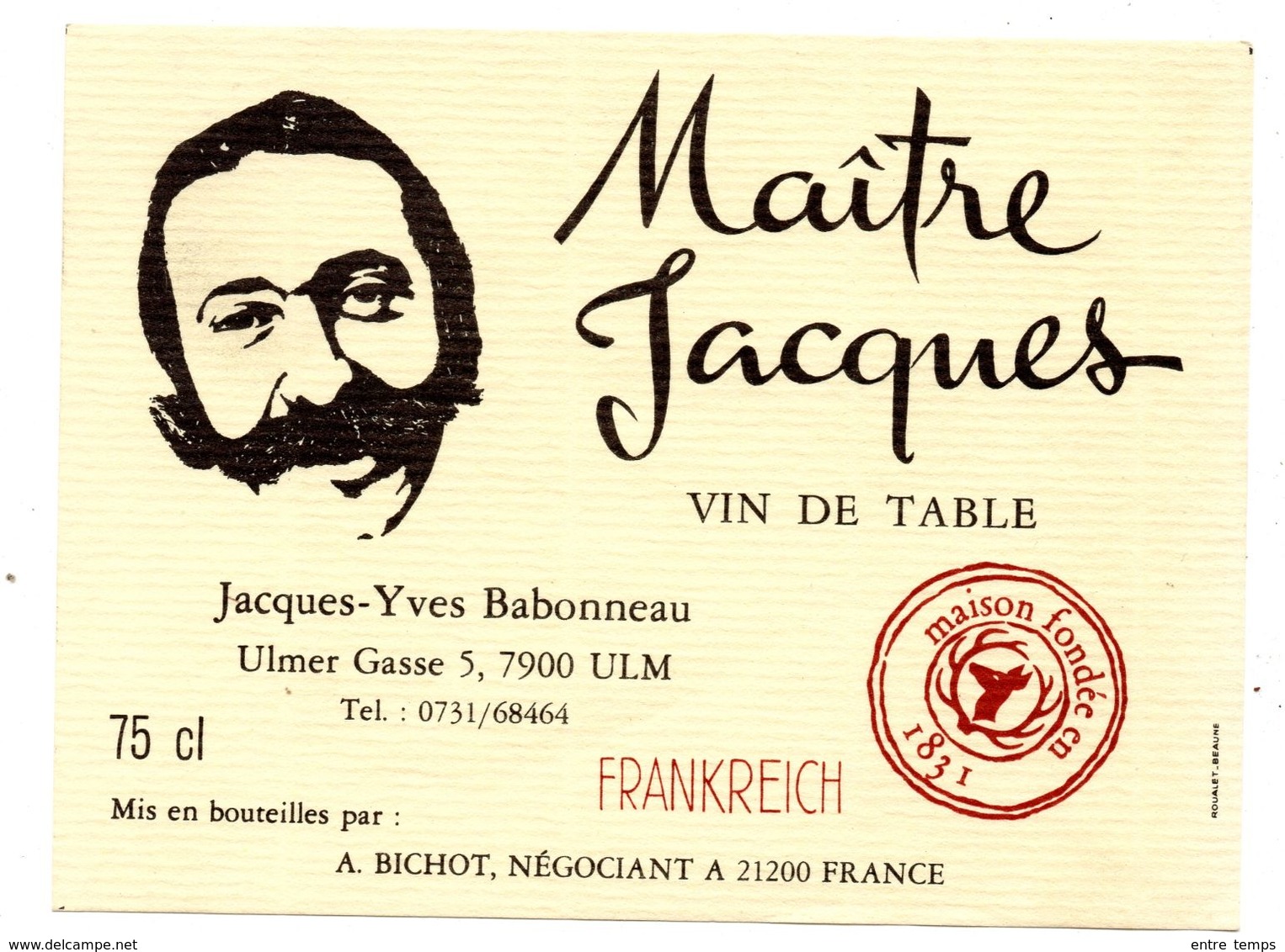 Etiquette Vin Bourgogne Maitre Jacques Frankreich Ulm - Vin De Pays D'Oc