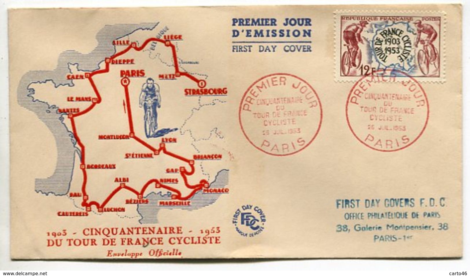 75 - PARIS - Cinquantenaire Du Tour De France Cycliste - 2 Enveloppes - 1953 - Voir Scan RV - 1921-1960: Modern Tijdperk