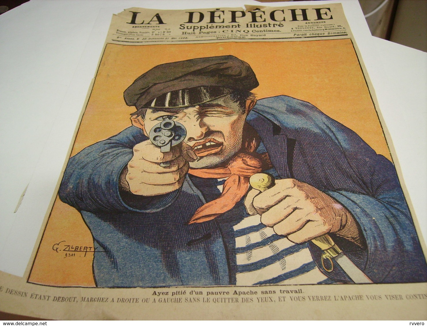 AFFICHE DESSIN APACHE SANS TRAVAIL EXTRAIT DEPECHE 1903 DE ZILBERTY - Autres & Non Classés