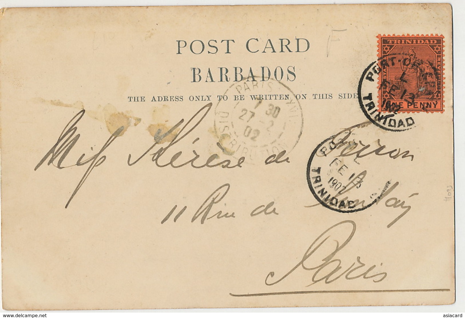 Barbados Careenage Pionneer P. Used 1902 Port Of Spain Trinidad - Barbados