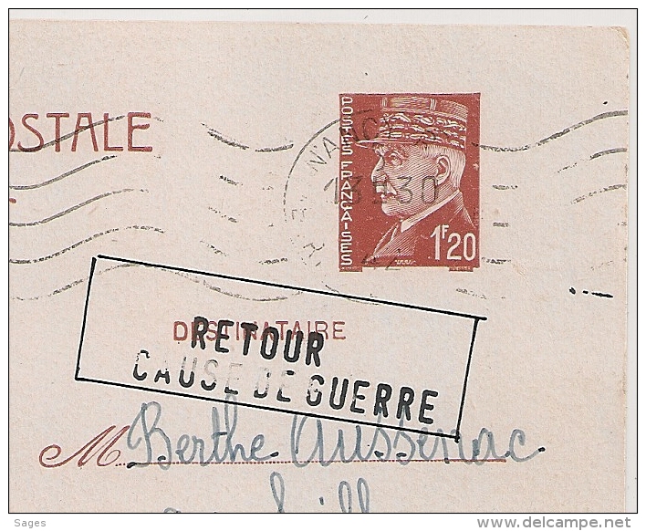 RETOUR CAUSE DE GUERRE NANCY R.P. Meurthe Et Moselle Pour Castres Tarn. ACHEMINEMENT IMPOSSIBLE. - Guerre De 1939-45