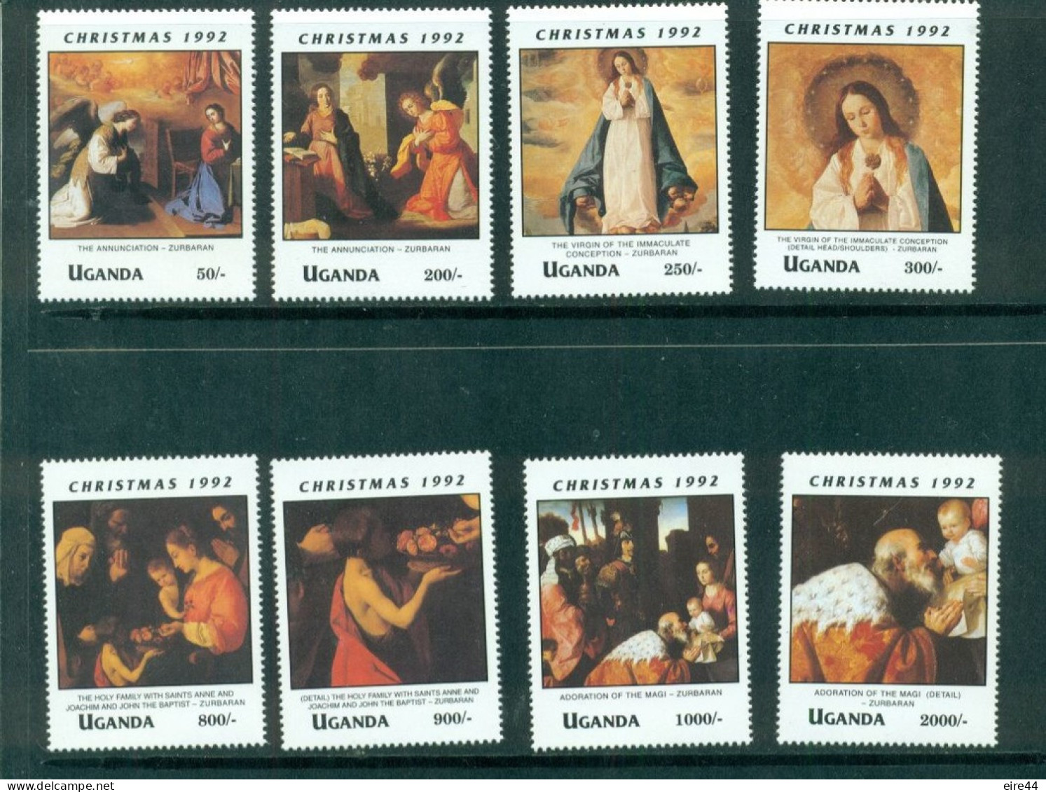 Uganda 1992  Christmas Paintings By Francisco Zurbaran  8 Values  MNH - Ouganda (1962-...)