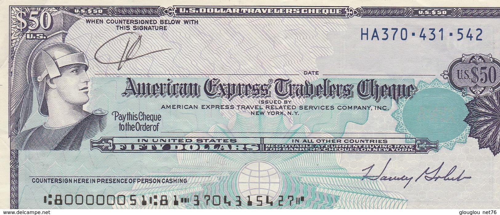US DOLLAR TRAVELERS CHEQUE   50 - Chèques & Chèques De Voyage