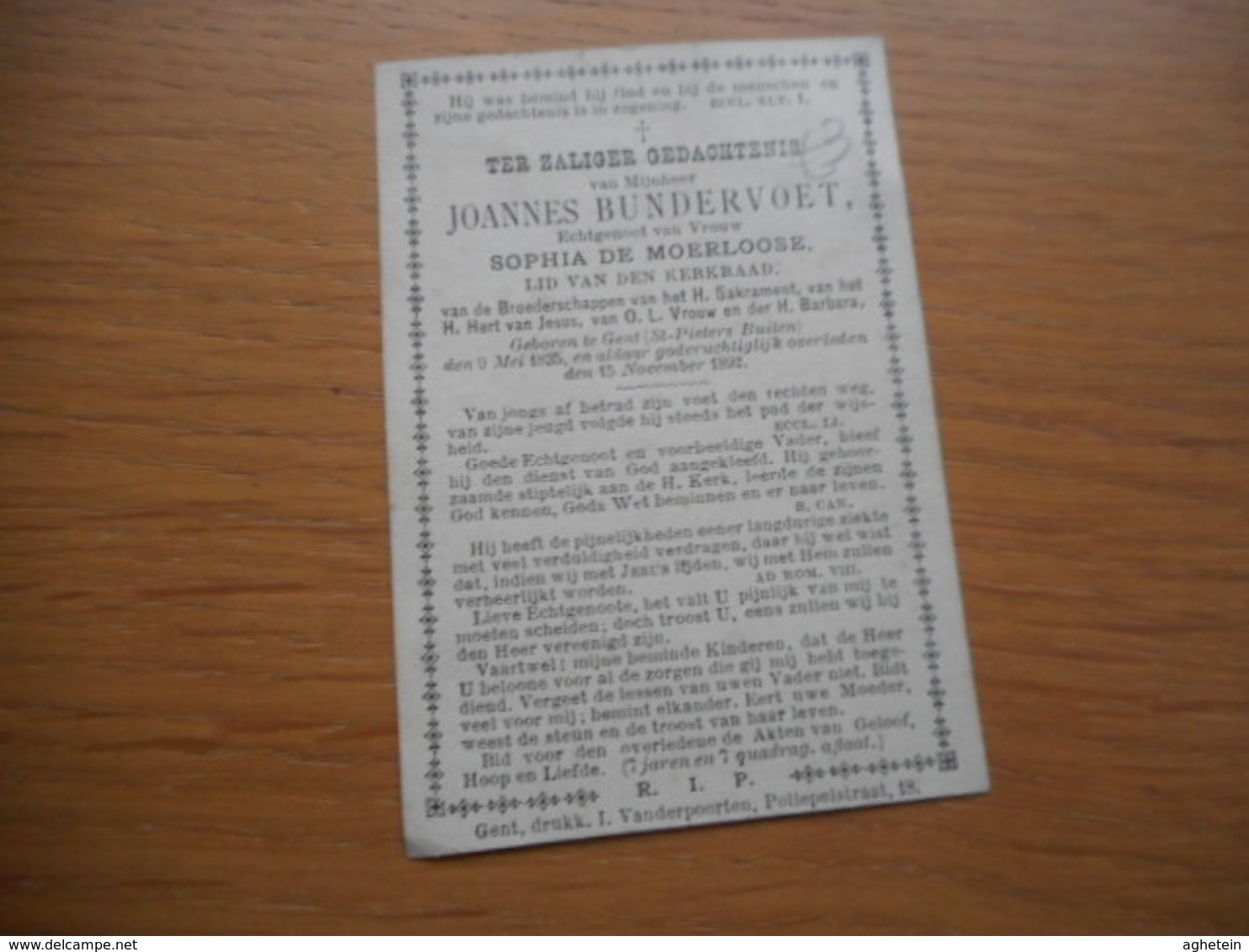 D.P.-JOANNES BUNDERVOET °GENT (ST.PIETERS BUITEN)9-5-1835+ALDAAR 15-11-1892 - Religion & Esotericism