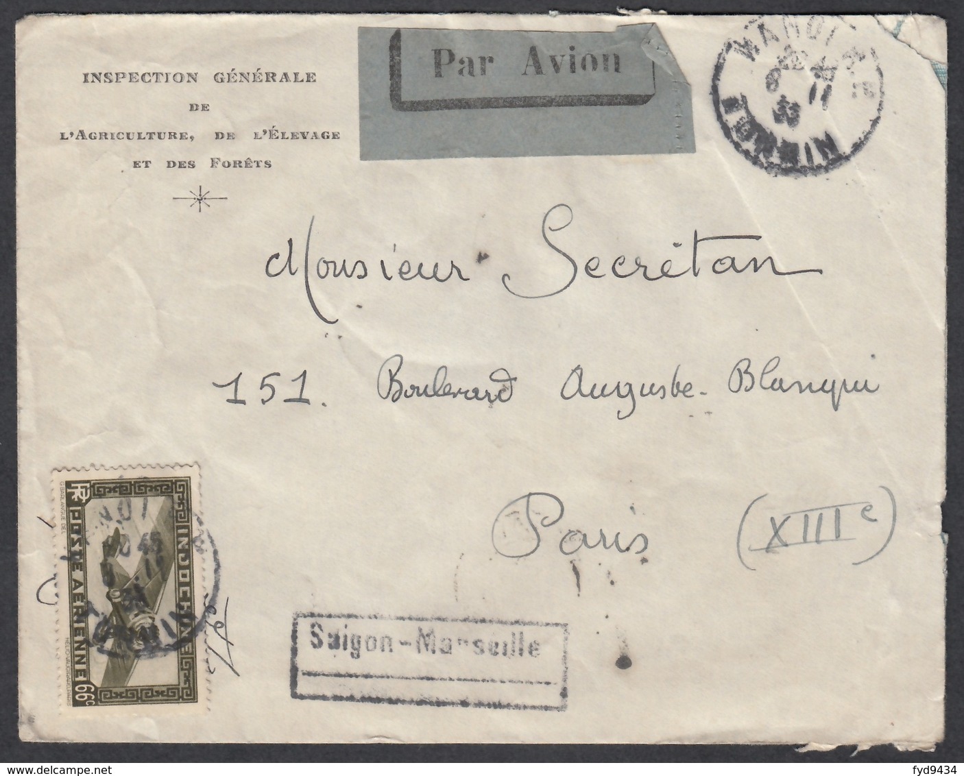 PA N° 10 Sur Lettre Par Avion Oblit. CAD " Hanoï R.P 06/11/33 Tonkin " Pour Paris - Lettres & Documents