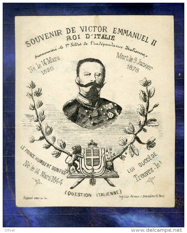 Chromo Devinette Illusion Victor Emmanuel II Humbert Italia 1878 Perroux Card - Autres & Non Classés