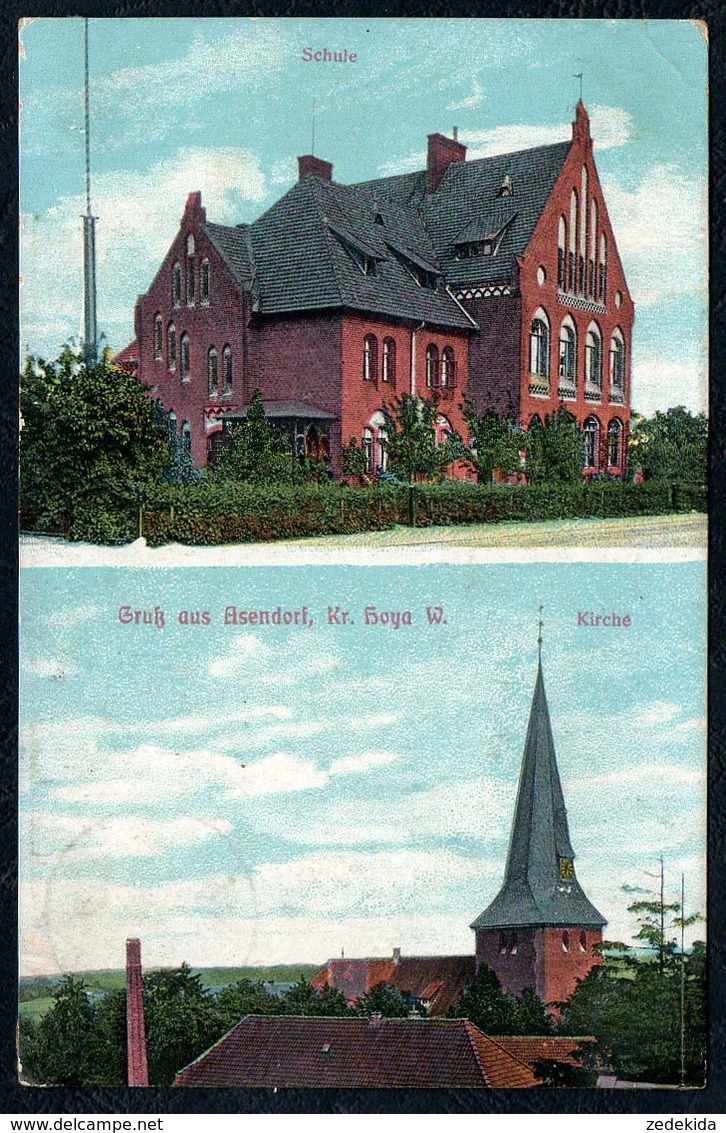 B2738 - Gruß Aus Asendorf Kr. Hoya - Schule Kirche - Gel 1913 - H. Siggolkow - Nienburg