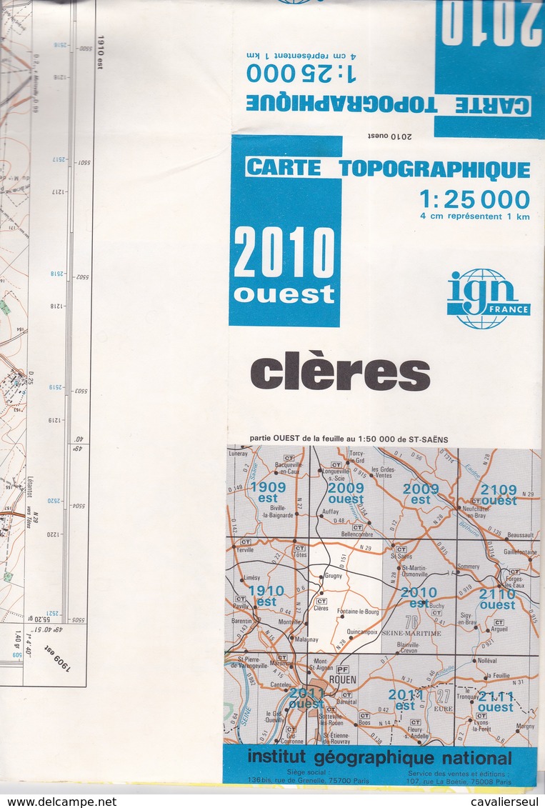 CARTE IGN Au 1/25000  CLERES  2010 EST - Topographical Maps