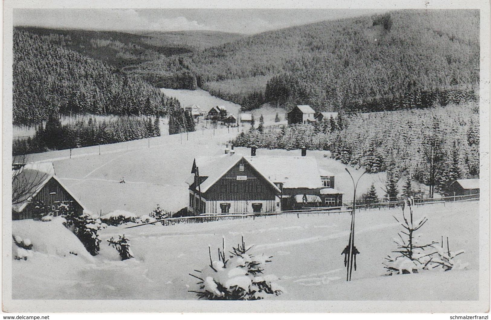 AK Oberrittersgrün Böhmische Mühle Gasthof Rittersgrün Winter Breitenbrunn Ehrenzipfel Goldenhöhe Zlaty Kopec Gottesgab - Breitenbrunn