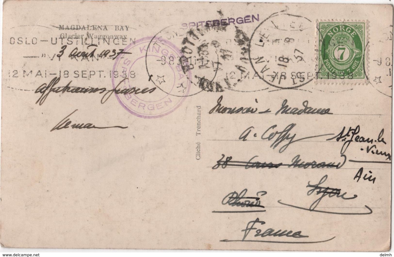 NORWAY Marcophilie Cachet Kings Bay Spitsbergen Envoyé En 1937 Reçu En 1938 - Lettres & Documents