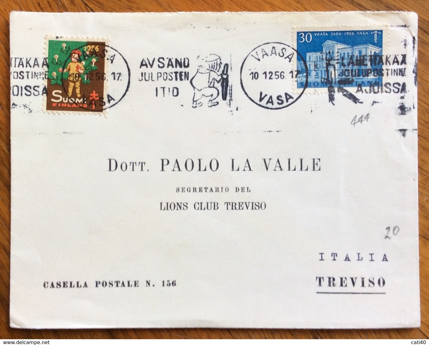 SUOMI FILLAND COVER ON VAASA  FROM TREVISO  ITALY  THE 10/12/56 - Non Classificati