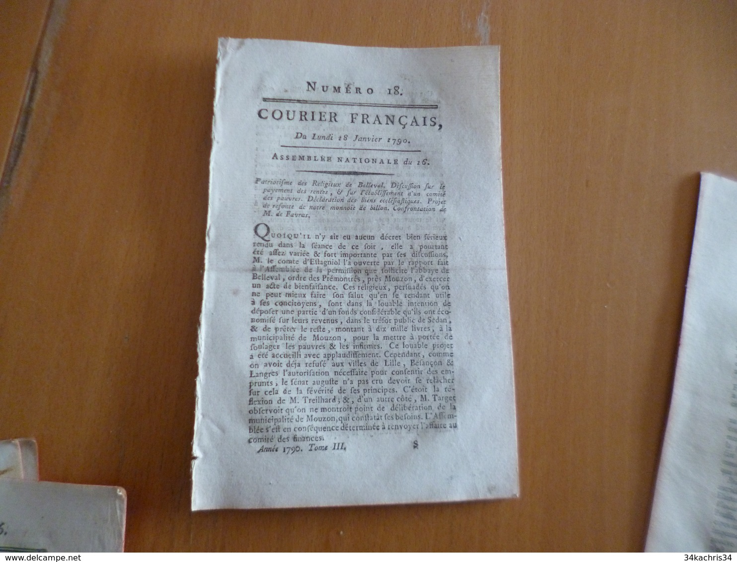 Courrier Français N°18  Assemblée Nationale 18/01/1790 Favras Monnaies Billon Patriotisme Belleval - Gesetze & Erlasse