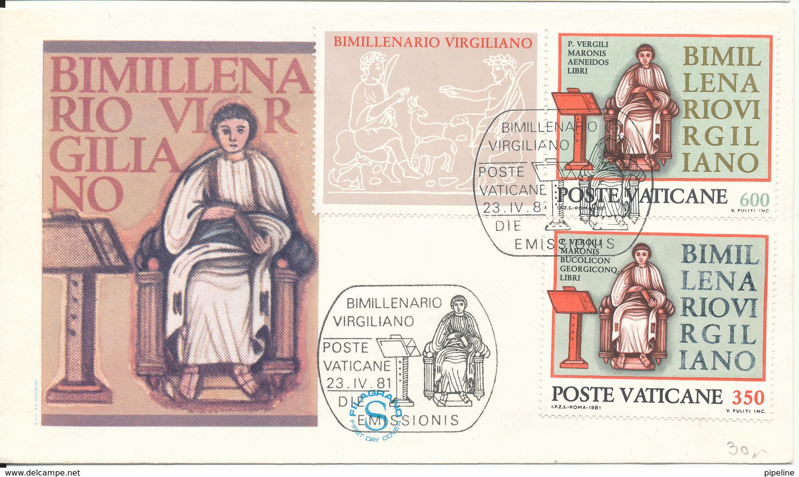 Vatican FDC 23-4-1981 2000th Birth Anniversary Of Virgil With Cachet - FDC