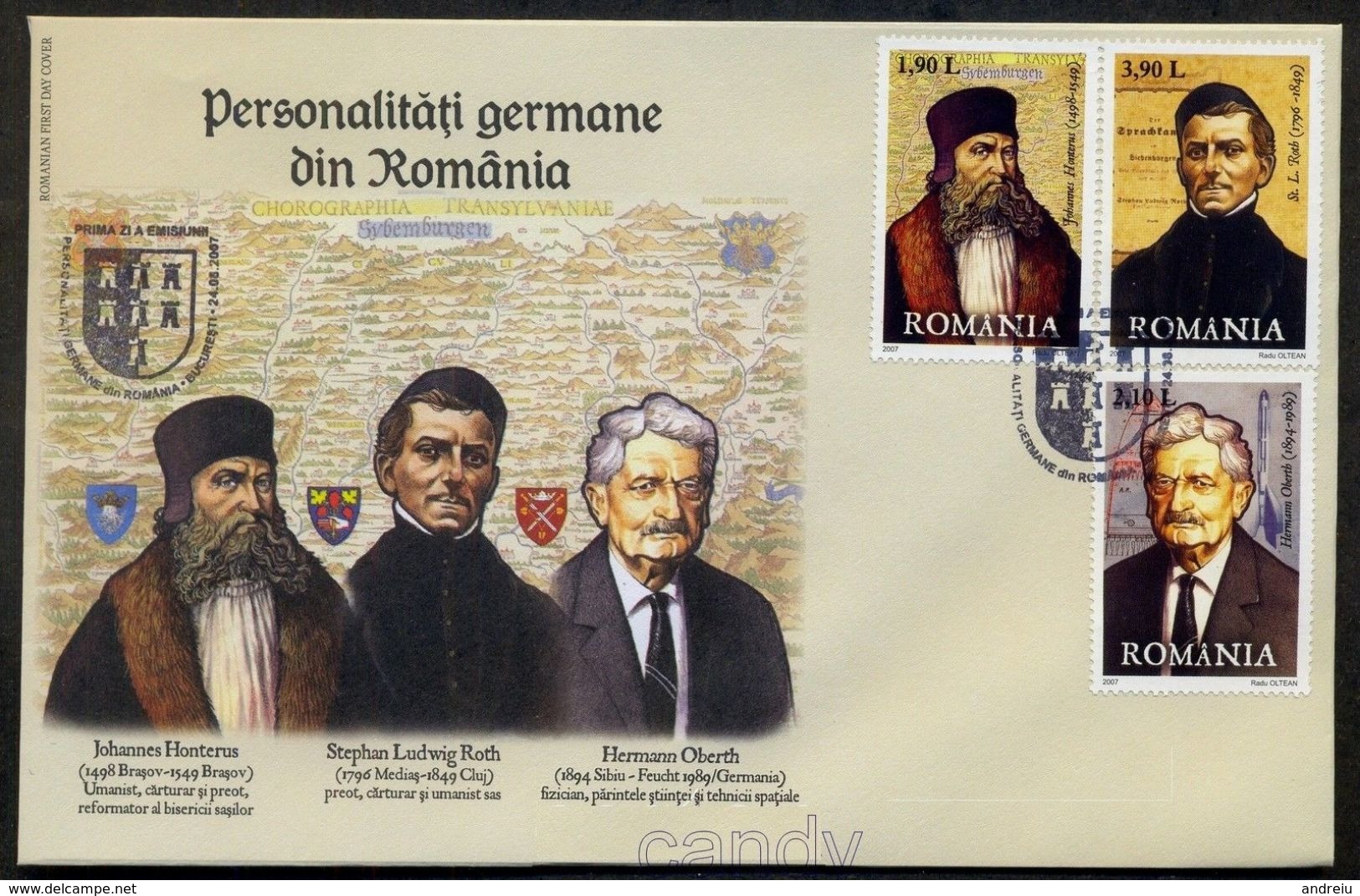 2007 Romania,Roumanie,Rumanien - German Personalities FDC.Deutsche Persönlichkeiten Honterus,Oberth,Roth Mi 6235/37 MNH - Storia Postale