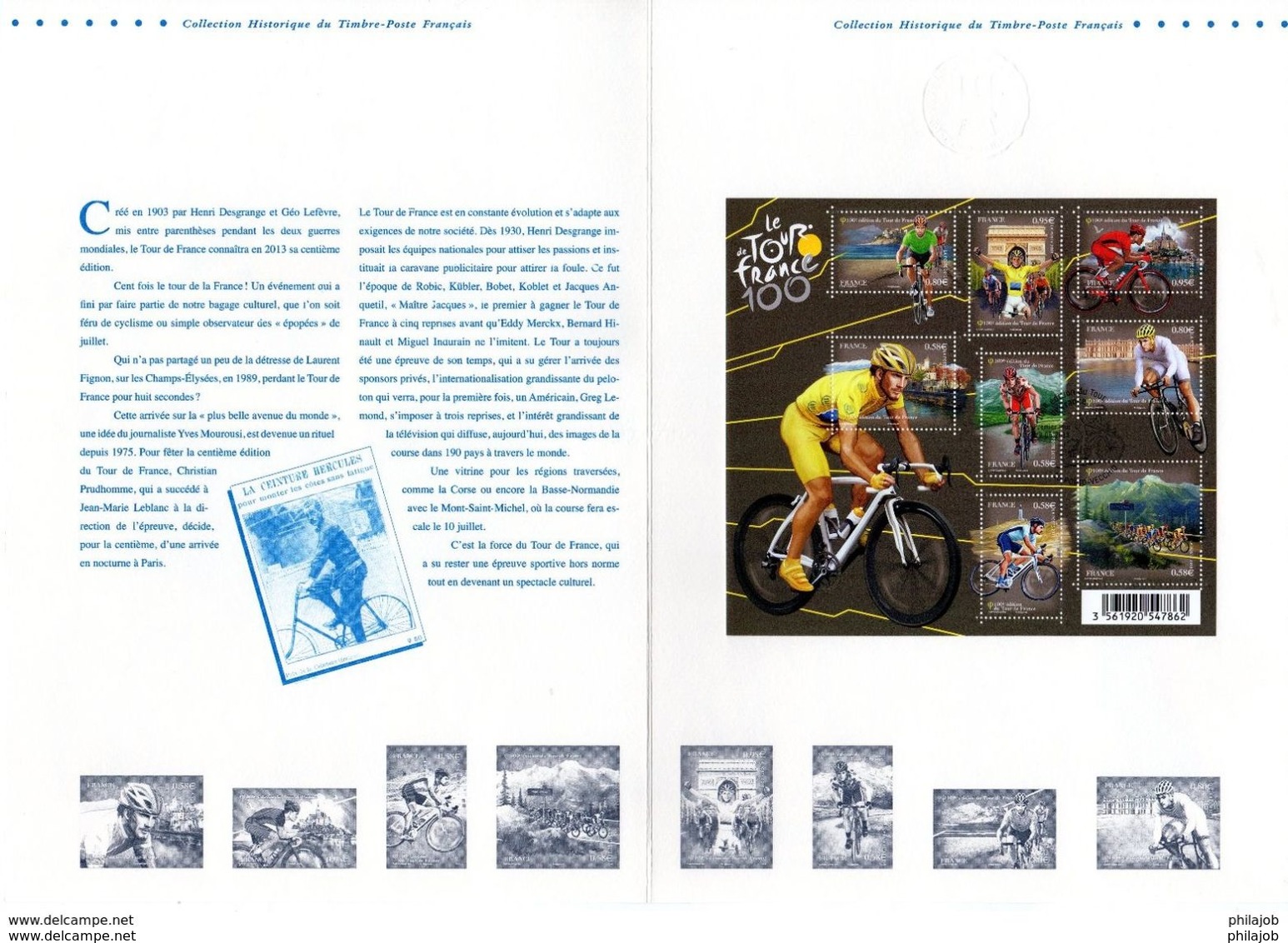 " 100ème TOUR DE FRANCE " Sur Document Philatélique Officiel 1er Jour De 4 Pages De 2013. N° YT F4755 Parfait état ! - Ciclismo