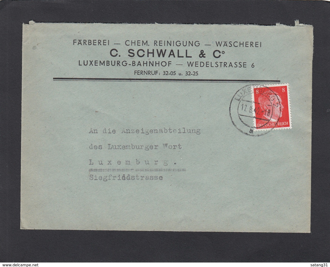 FÄRBEREI-CHEM. REINIGUNG-WÄSCHEREI. C. SCHWALL & CO.,LUXEMBURG. - 1940-1944 Occupation Allemande