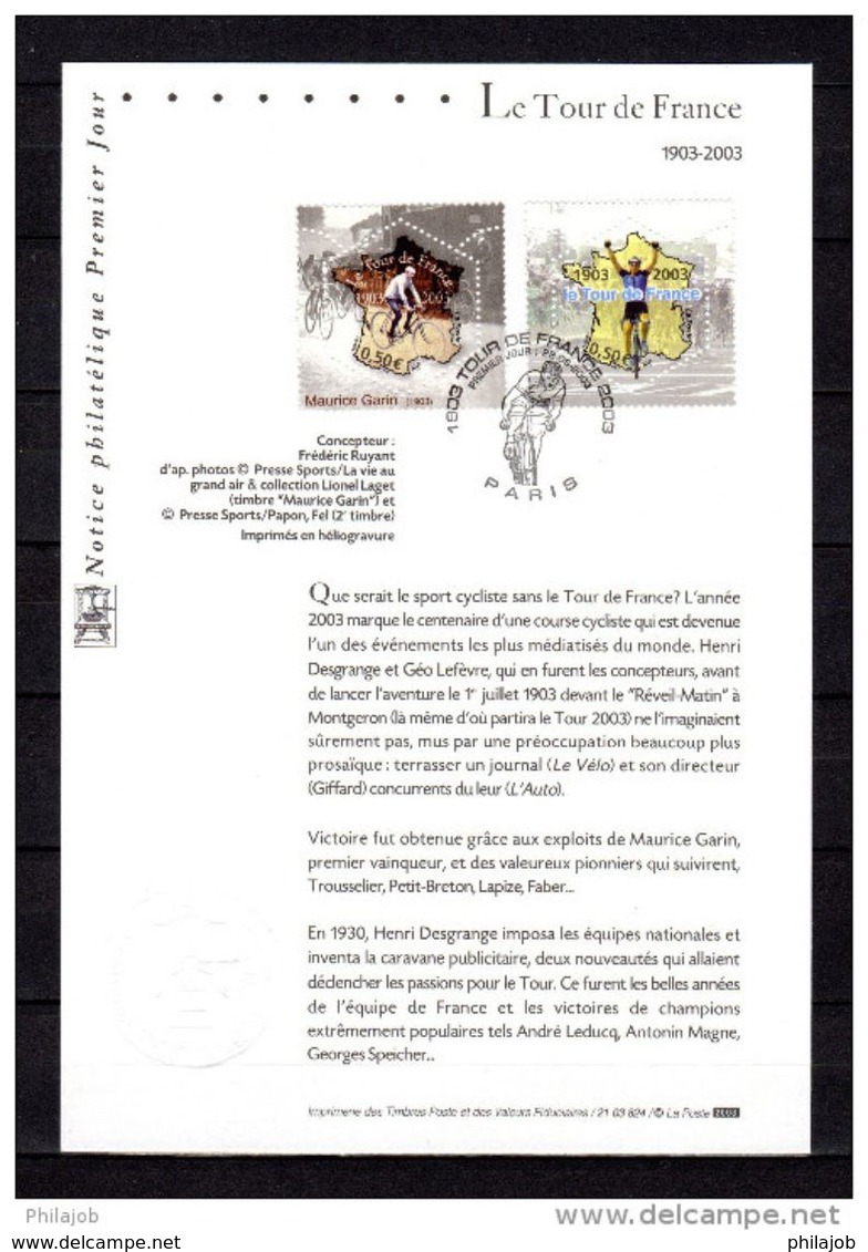 France 2003 : Notice Officielle 21 03 824 " 100 ANS DU TOUR DE FRANCE " N° YT 3582 3583 - Cyclisme