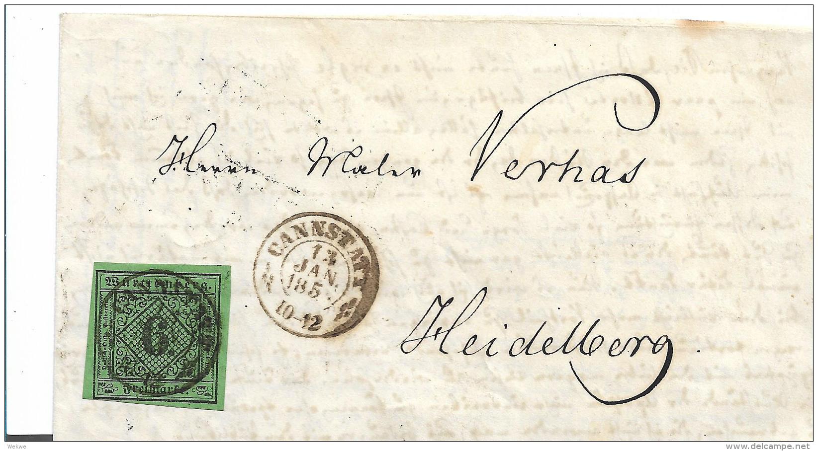 WTB213 / Württemberg, Mi.Nr. 3 B, Vollrandig 1857 Ex Cannstadt Nach Heidelberg - Lettres & Documents