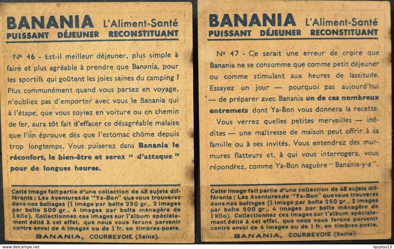 2 CHROMOS BANANIA Signé VICA Pour L'Album Les Aventures De Y A BON N° 46 Et 47 - Bon Etat - Banania