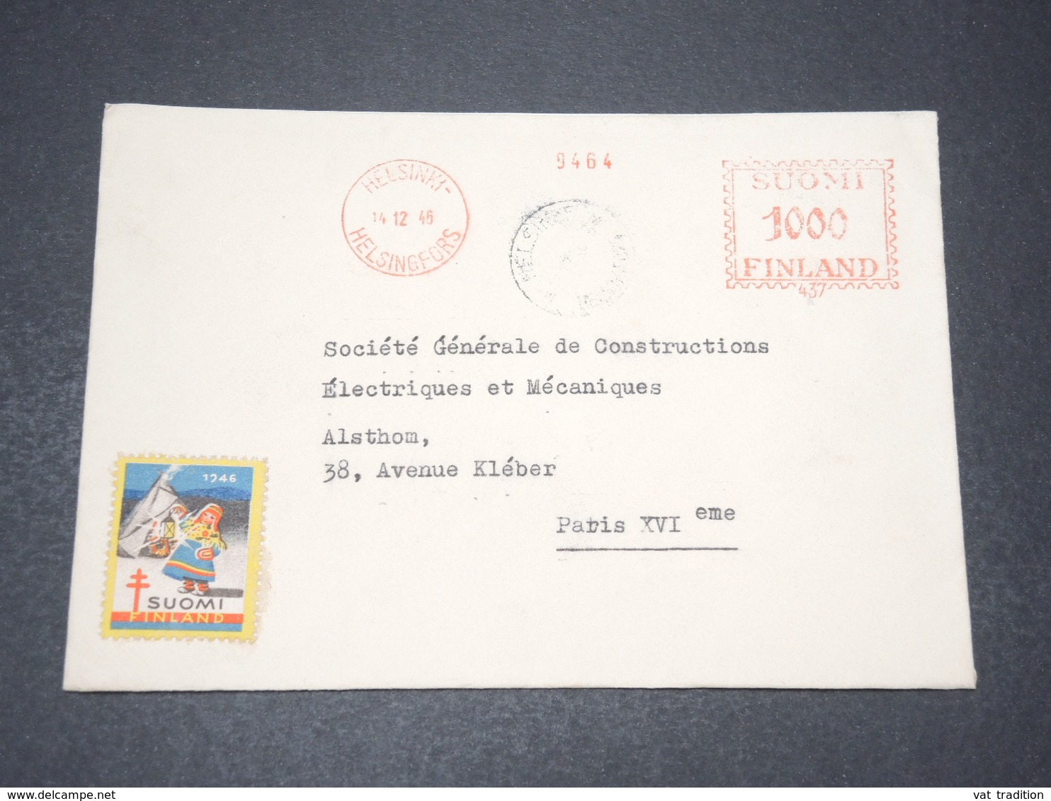 FINLANDE - Enveloppe De Helsinki Pour La France En 1946 , Affranchissement Mécanique , Vignette - L 15438 - Covers & Documents