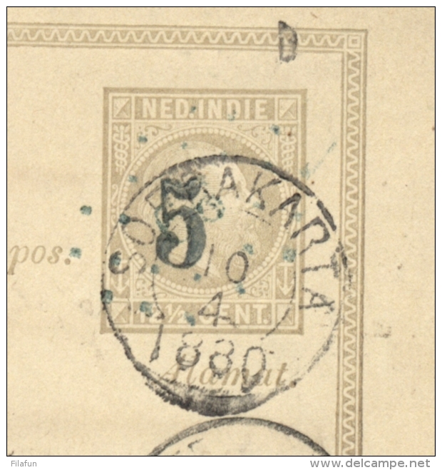 Nederlands Indië - 1880 - Briefkaart G4, Van VELDPOSTK.ATJEH En Puntstempel 66 Via Soerakarta Naar Semarang (en Verder) - Netherlands Indies