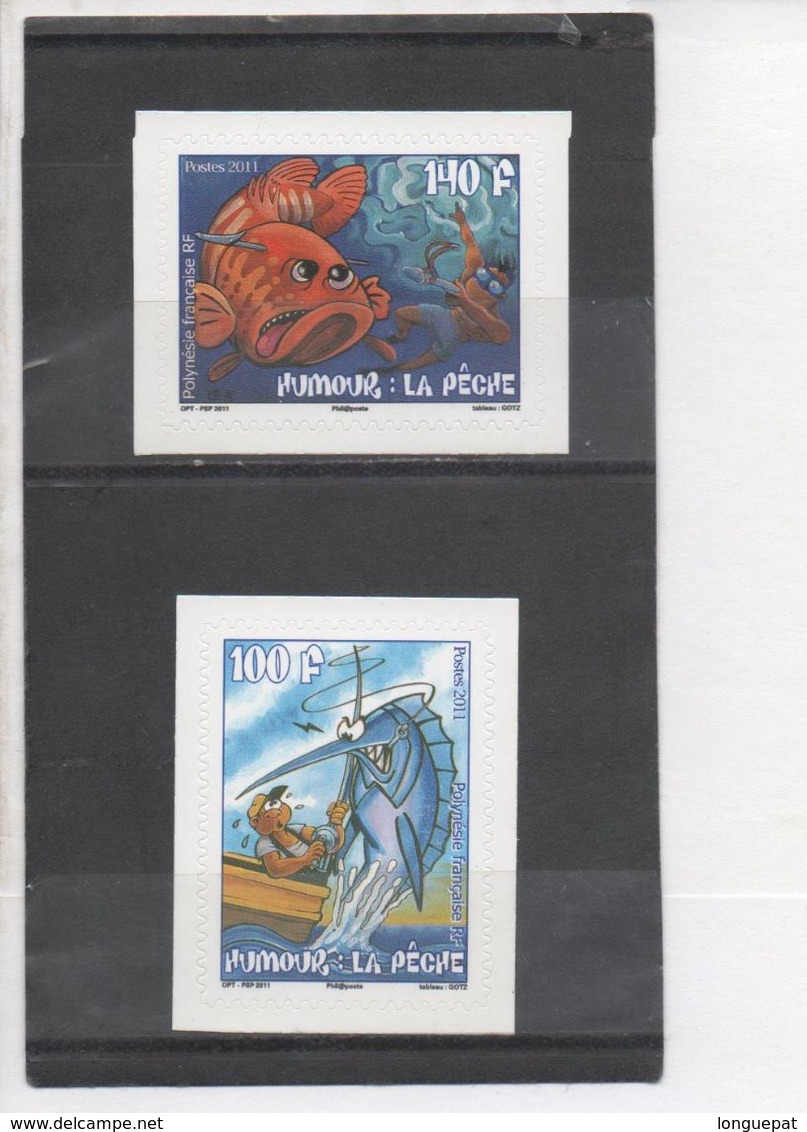 POLYNESIE Frse - Humour - La Pêche, Dessins De L'humoriste Gotz : Pêcheur Au Lancer Et Espadon, Plongeur Et Poisson - - Unused Stamps