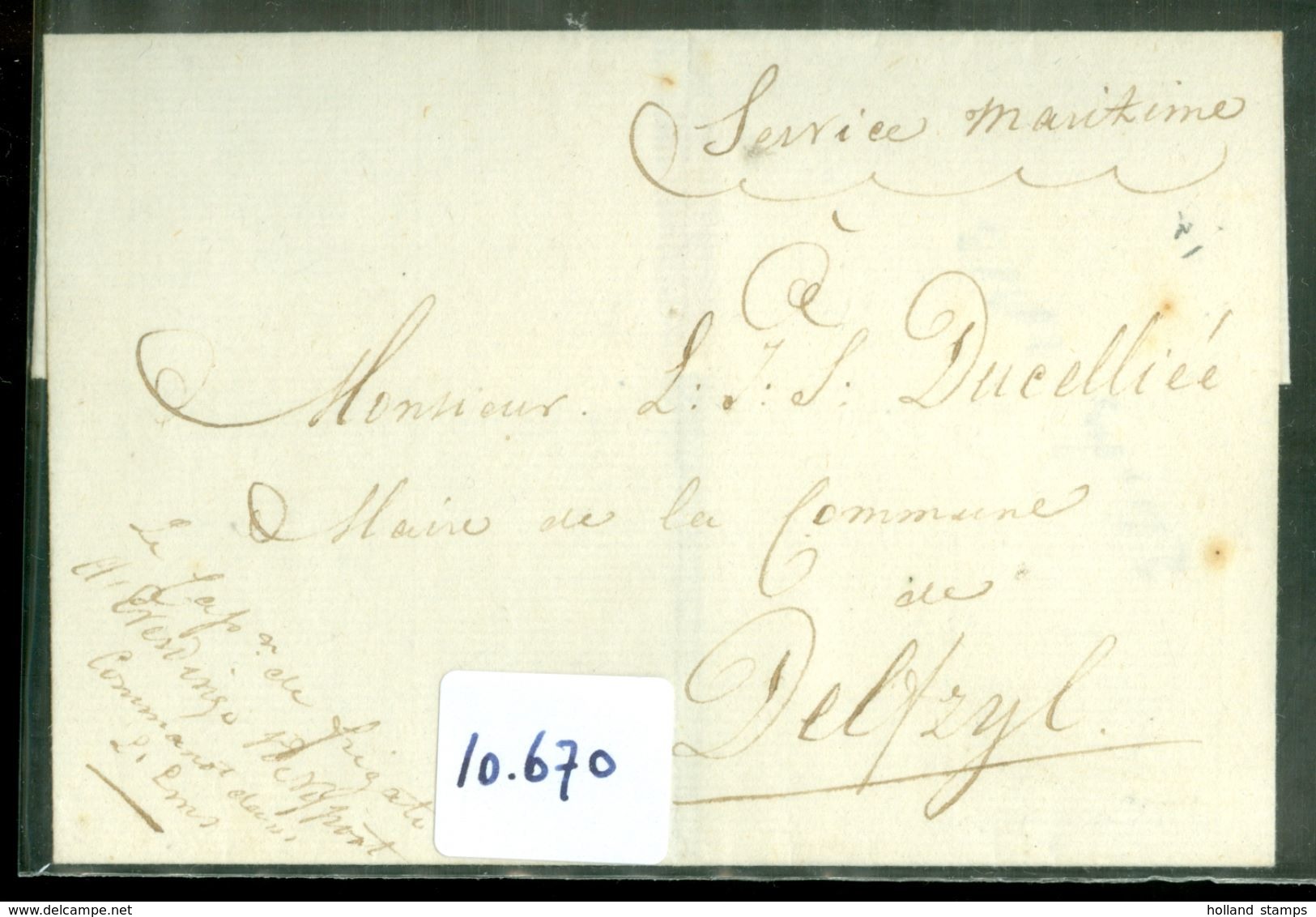 BRIEFOMSLAG Uit 1813 Gelopen Van LOKAAL DELFZIJL V/d COMM'T Der FRANSE ZEESTRIJDKRACHTEN Op De EEMS Per MIL POST (10.670 - ...-1852 Prephilately