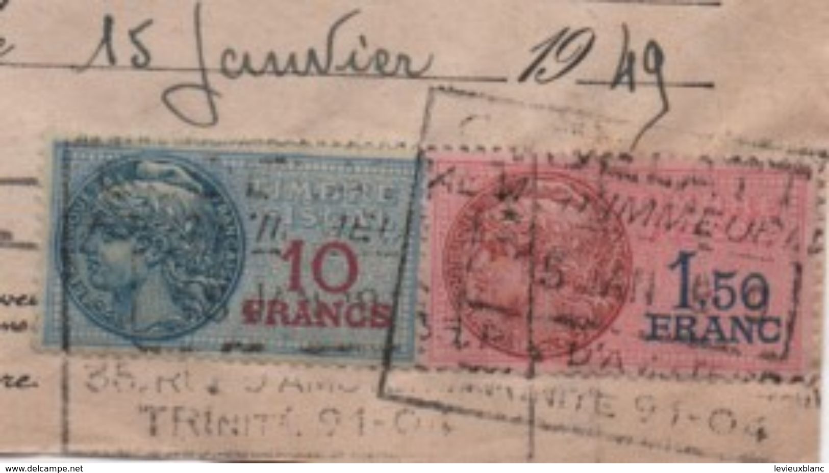 Quittance De Loyer /Reçu/Timbre Fiscal 10 Francs Et 1,50 Franc/ Boulogne-Billancourt/ 1949                      QUIT27 - Non Classés