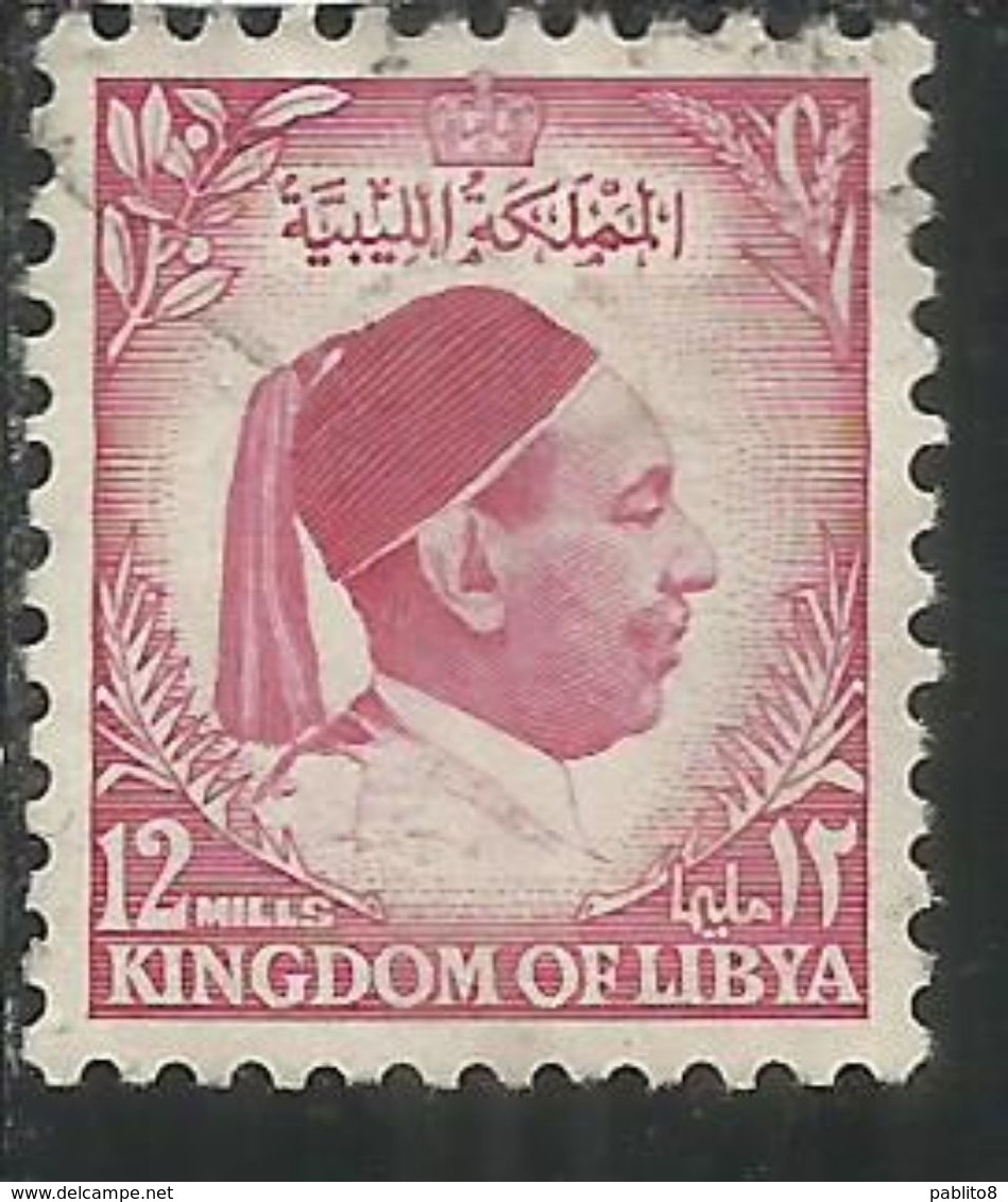 KINGDOM OF LIBYA REGNO UNITO DI LIBIA 1952  UNITED RE IDRISS KING IDRISS MILLS 12m USATO USED OBLITERE' - Libië