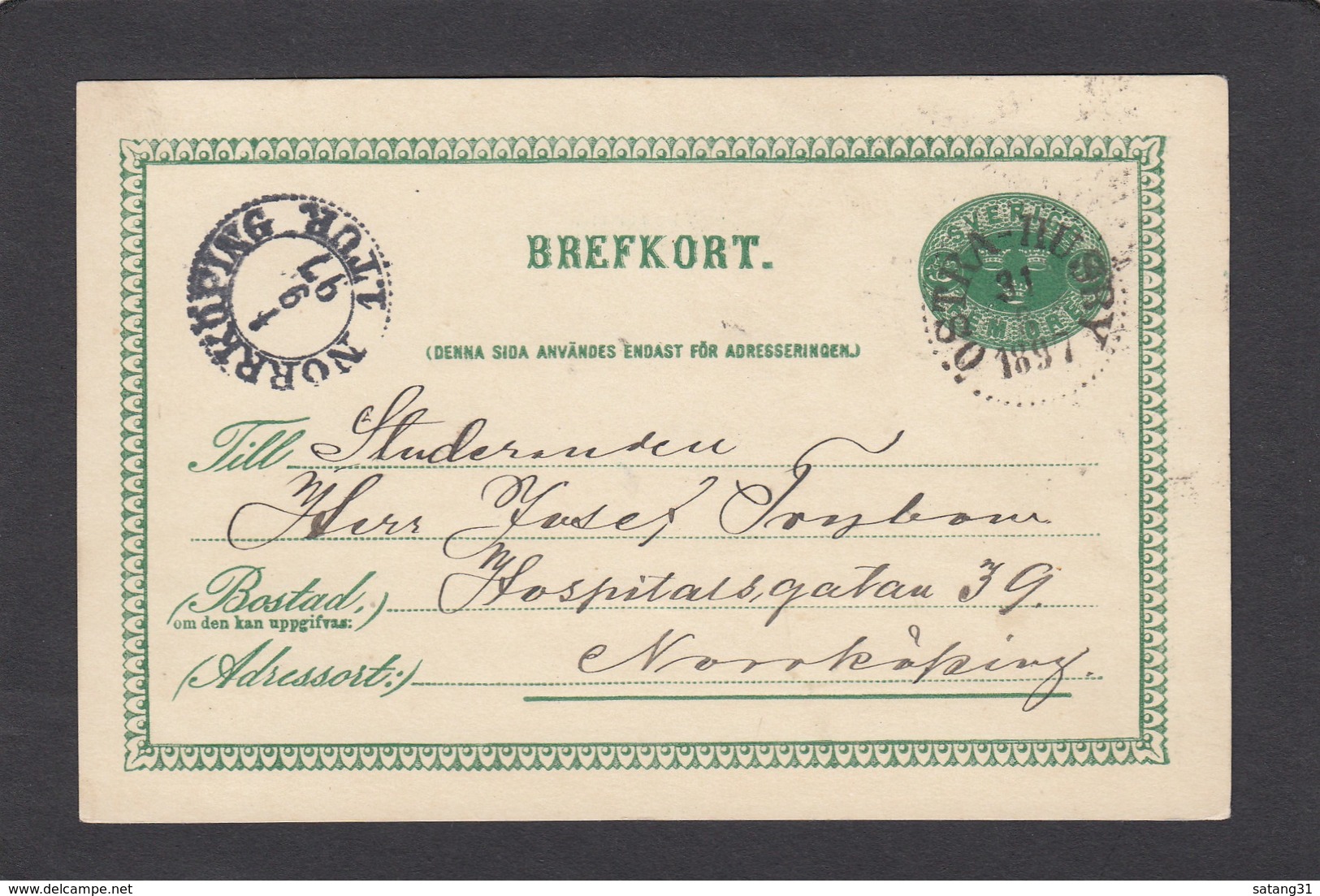 GANZSACHE VON ÖSTRA-HUSBY NACH NORRKÖPING. - Postal Stationery