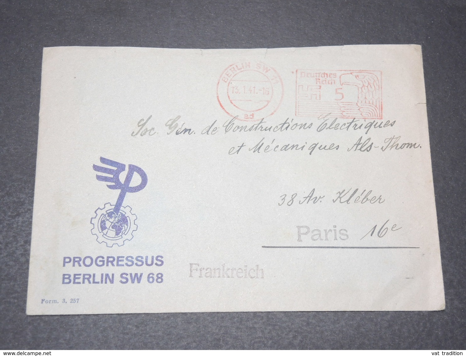 ALLEMAGNE - Enveloppe Commerciale De Berlin Pour Paris En 1941 , Affranchissement Mécanique - L 15476 - Briefe U. Dokumente