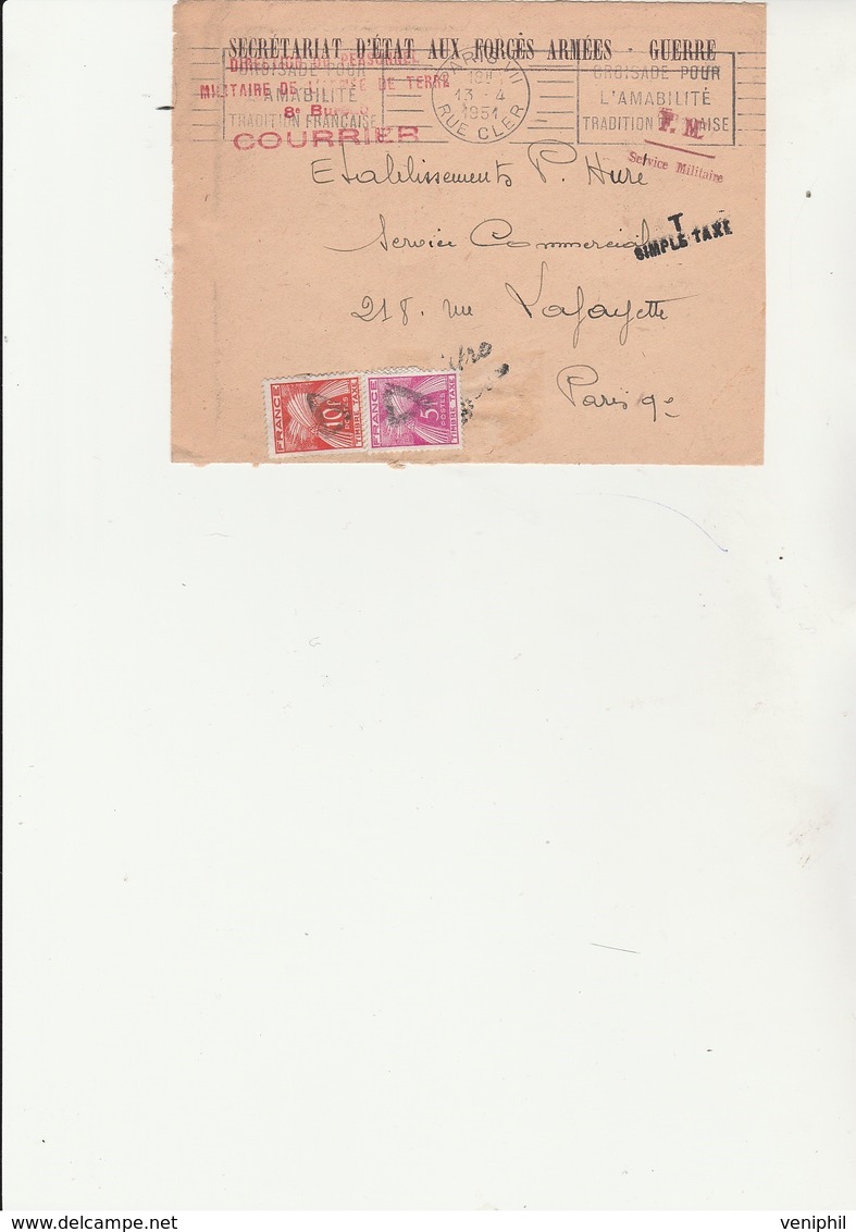 DEVANT DE LETTRE TAXEE  15 FRS  N° 85 + N° 86 - ANNEE 1951 - 1859-1959 Covers & Documents