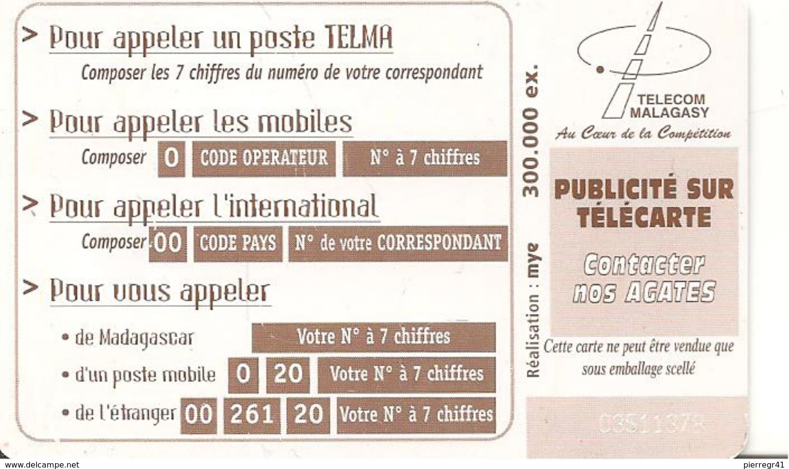 CARTE-PUCE-25U--SC7-MADAGASCAR-PLAQUE NUMERIQUE-ENFANT-300000Ex-UTILISE-BE - Madagascar