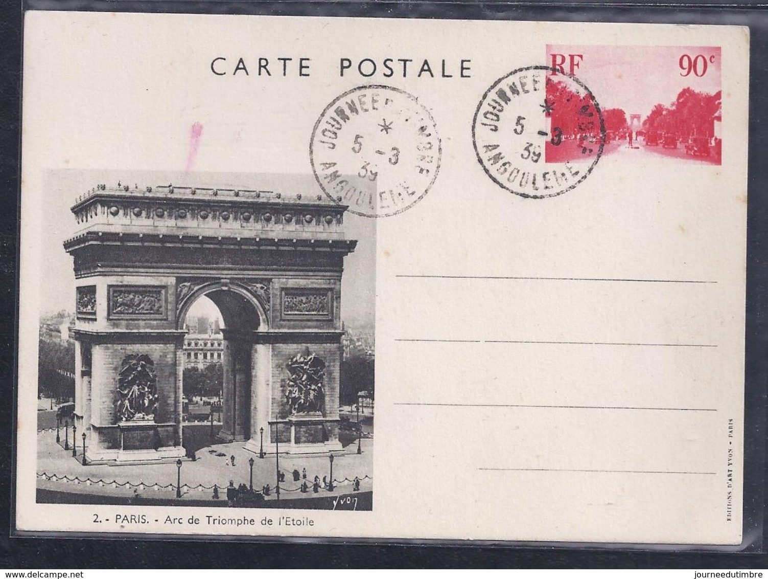 Entier Postal Journee Du Timbre 1939 Angouleme Arc De Triomphe - Cartes Postales Types Et TSC (avant 1995)