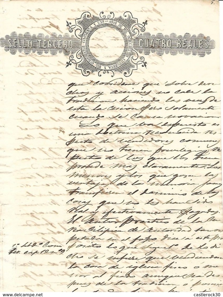 C) MEXICO, SELLO TERCERO POR 4 REALES CON SELLO CALADO ANOS 1850 - 1851 - Other & Unclassified