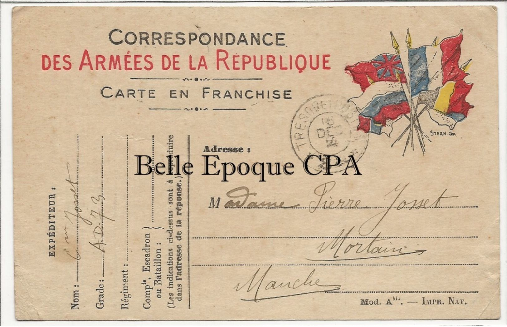 Militaria / Carte-Postale 1914 / Modèle A Bis +++ Secteur 84 ---> MORTAIN ++++ FM / Trésor Et Postes - Lettres & Documents