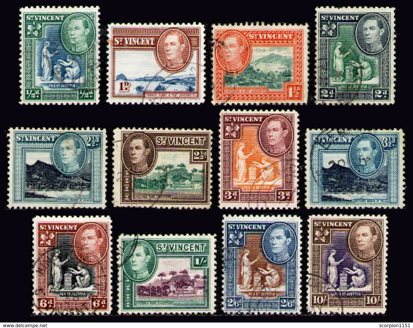 ST. VINCENT 1938 - Incomplete Set (missing 2'Sh, 5'Sh & 1Pound - Also 1 1/2d Damaged Lower Right Corner) Used - St.Vincent (...-1979)