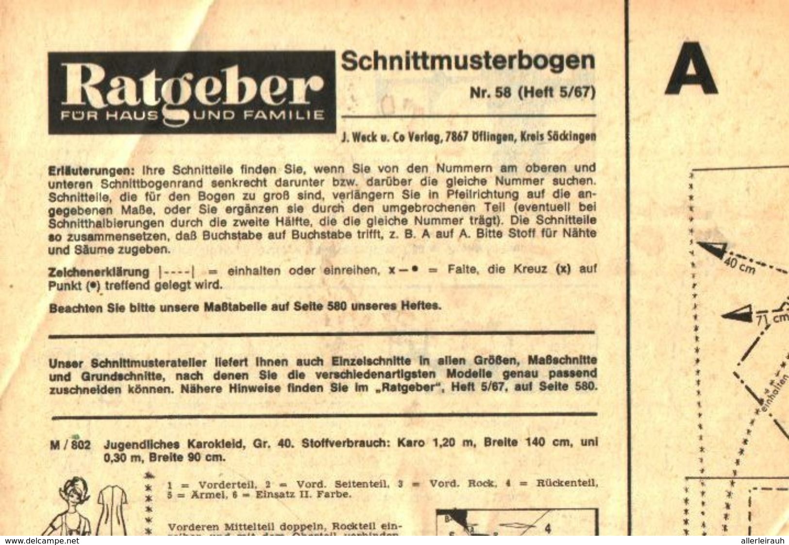 Schnittmusterbogen 58 /entnommen Aus Ratgeber Fuer Haus Und Familie /Datum Unbekan58 - Empaques