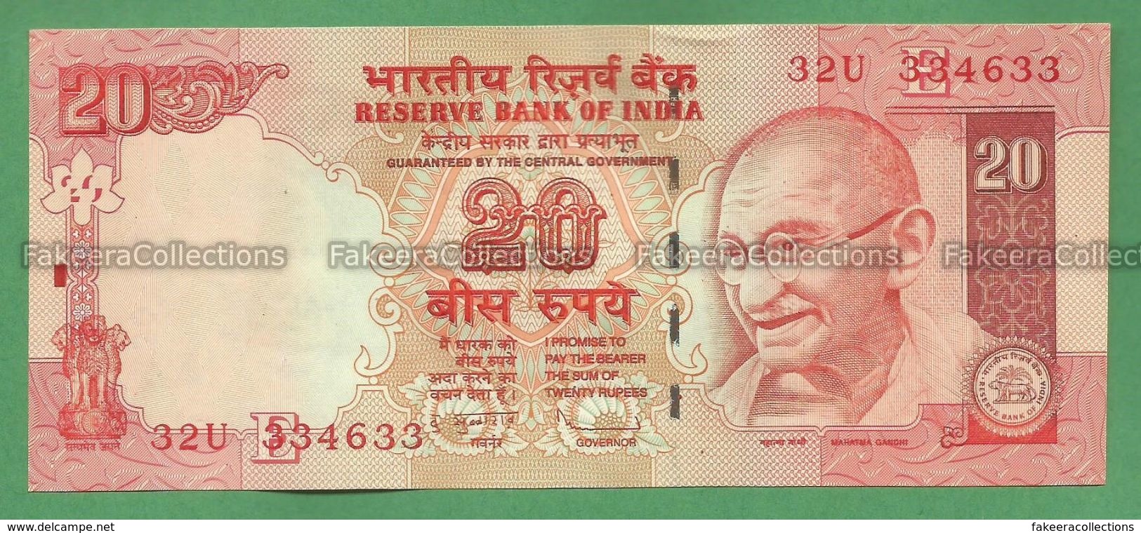 India Inde Indien - 20 Rupees / INR Banknote P-96h - 2010 UNC (letter E) D. Subbarao - As Scan - India