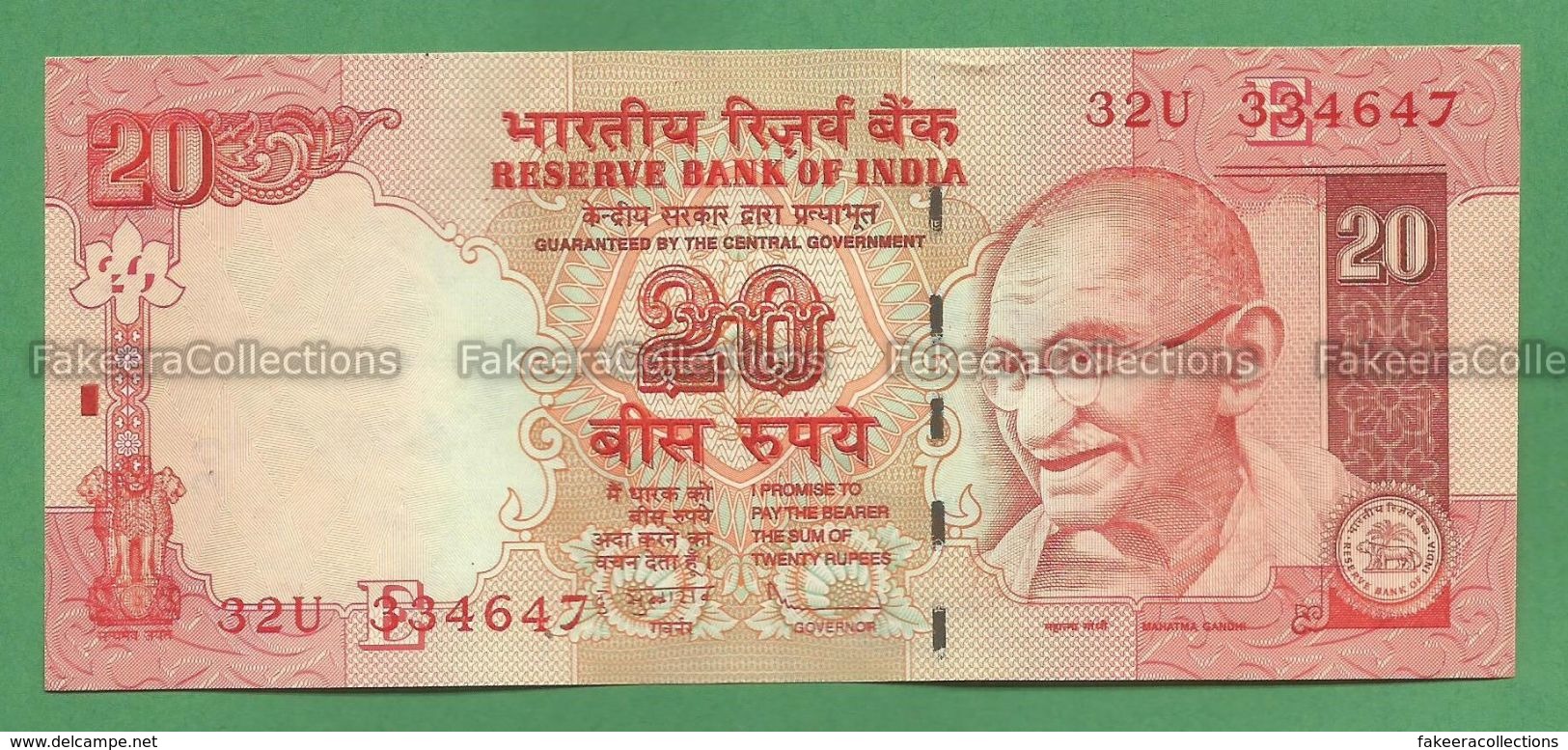 India Inde Indien - 20 Rupees / INR Banknote P-96h - 2010 UNC (letter E) D. Subbarao - As Scan - India