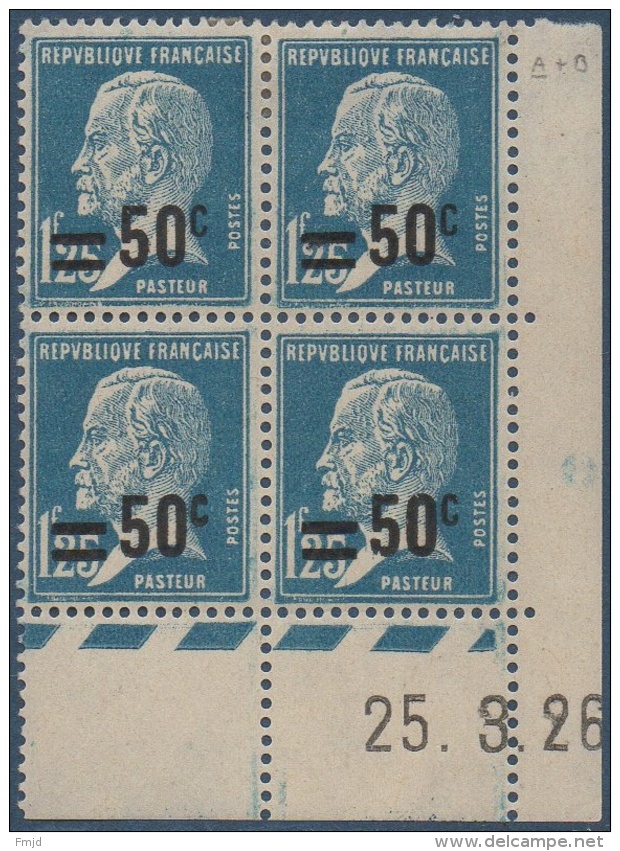 N°__222 COIN DATE 50C. S. 1FR25 BLEU TYPE PASTEUR SURCHARGE TIMBRES NEUFS**/*, 1926-1927 - ....-1929